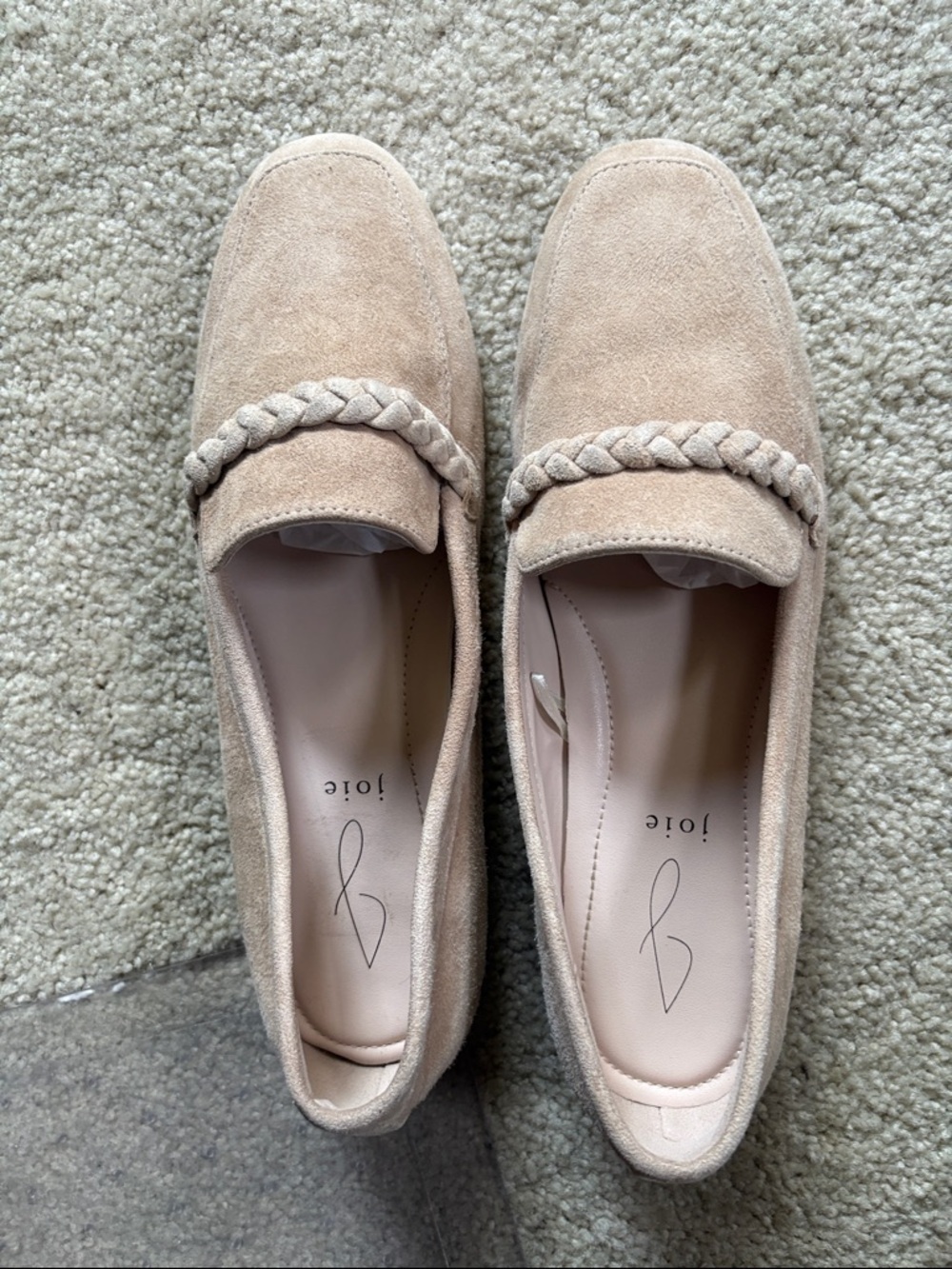 Joie Light Beige Suede Braided Loafers